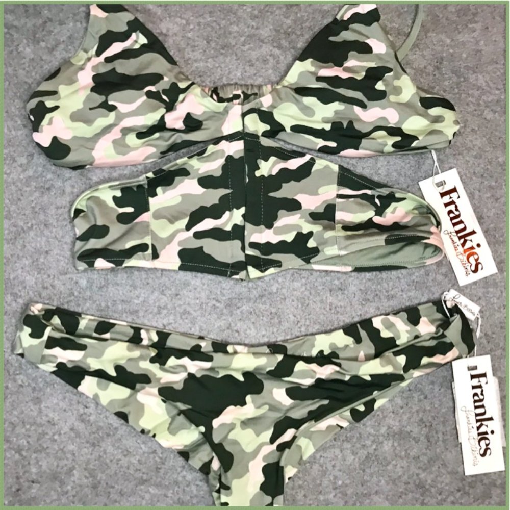 Frankie's Bikinis Camo Corset Top Skimpy Bottom Bikini Swim Two Piece Set Small - Picture 2 of 8